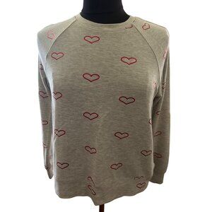 Philosophy Republic Clothing XS Gray Pullover Sweatshirt With Red Heart Print